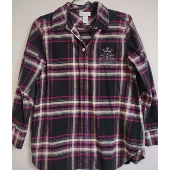Women's Soft Surroundings Purple Black Plaid Button Shirt Sz Small Petite - Picture 1 of 7